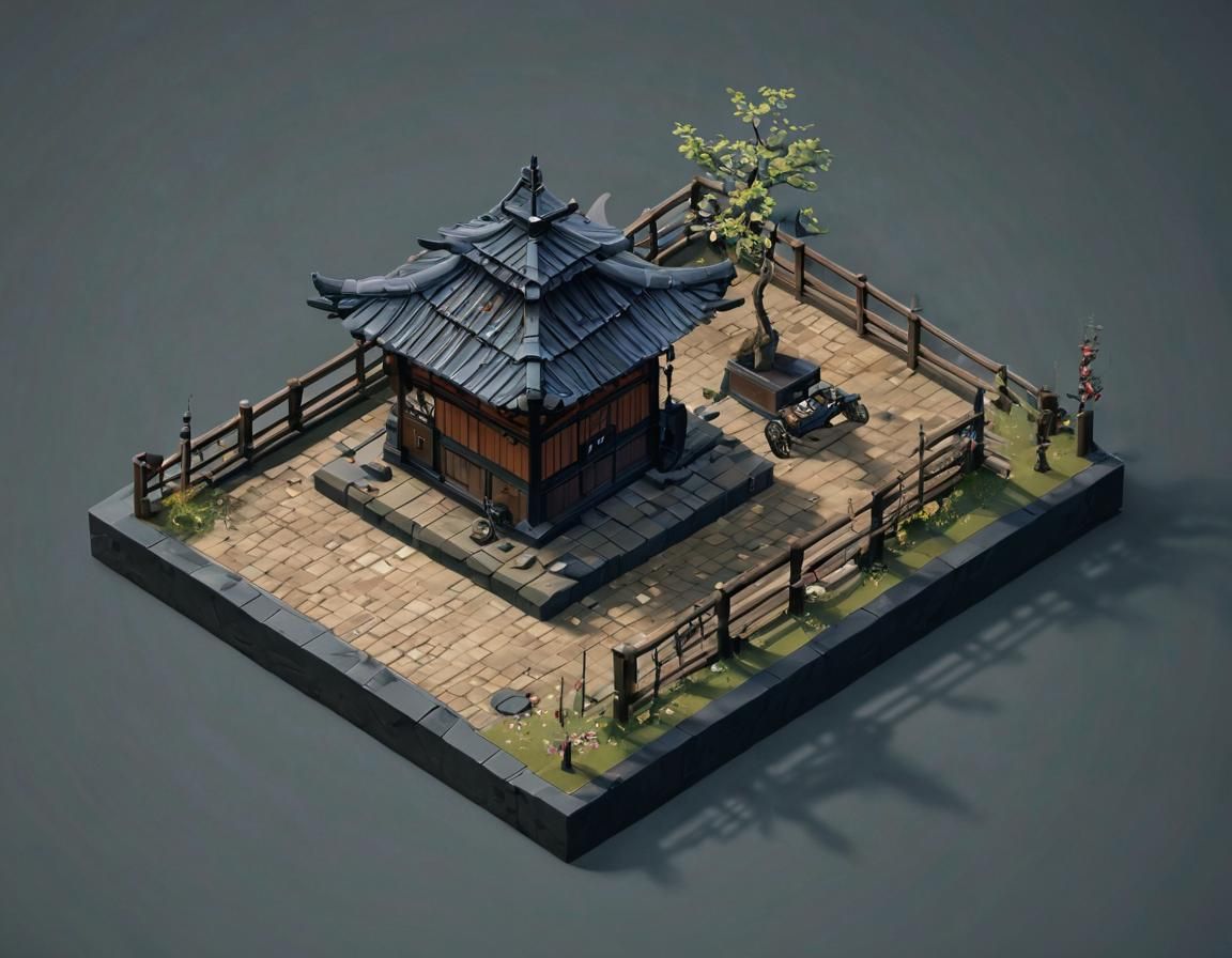 Isometric Ronin Warrior in Geometric Style