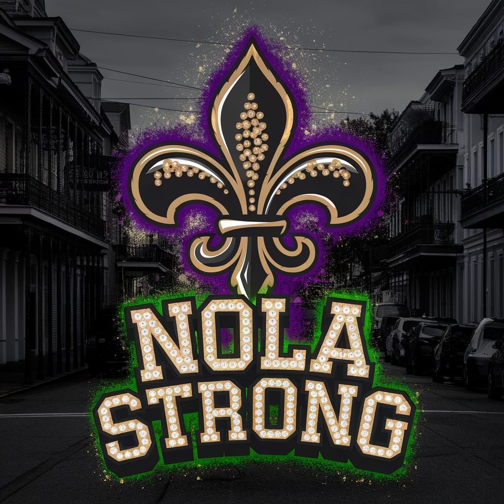 NOLA STRONG Fluer de Lis in Vibrant Colors and Gold