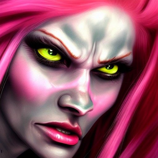 Beautiful Pink-Haired Orc Barbarian in Oil on Canvas