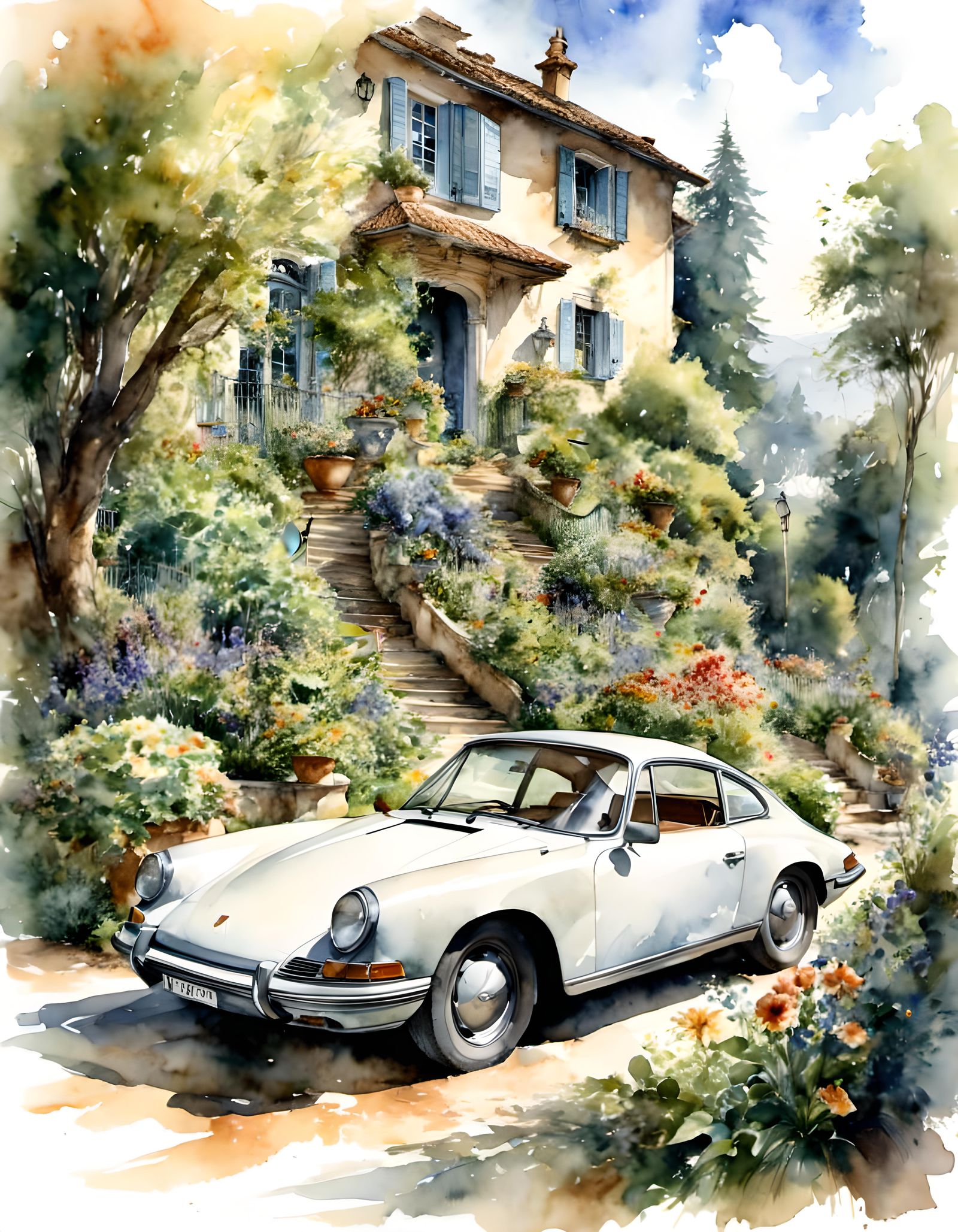 Old porsche in garden