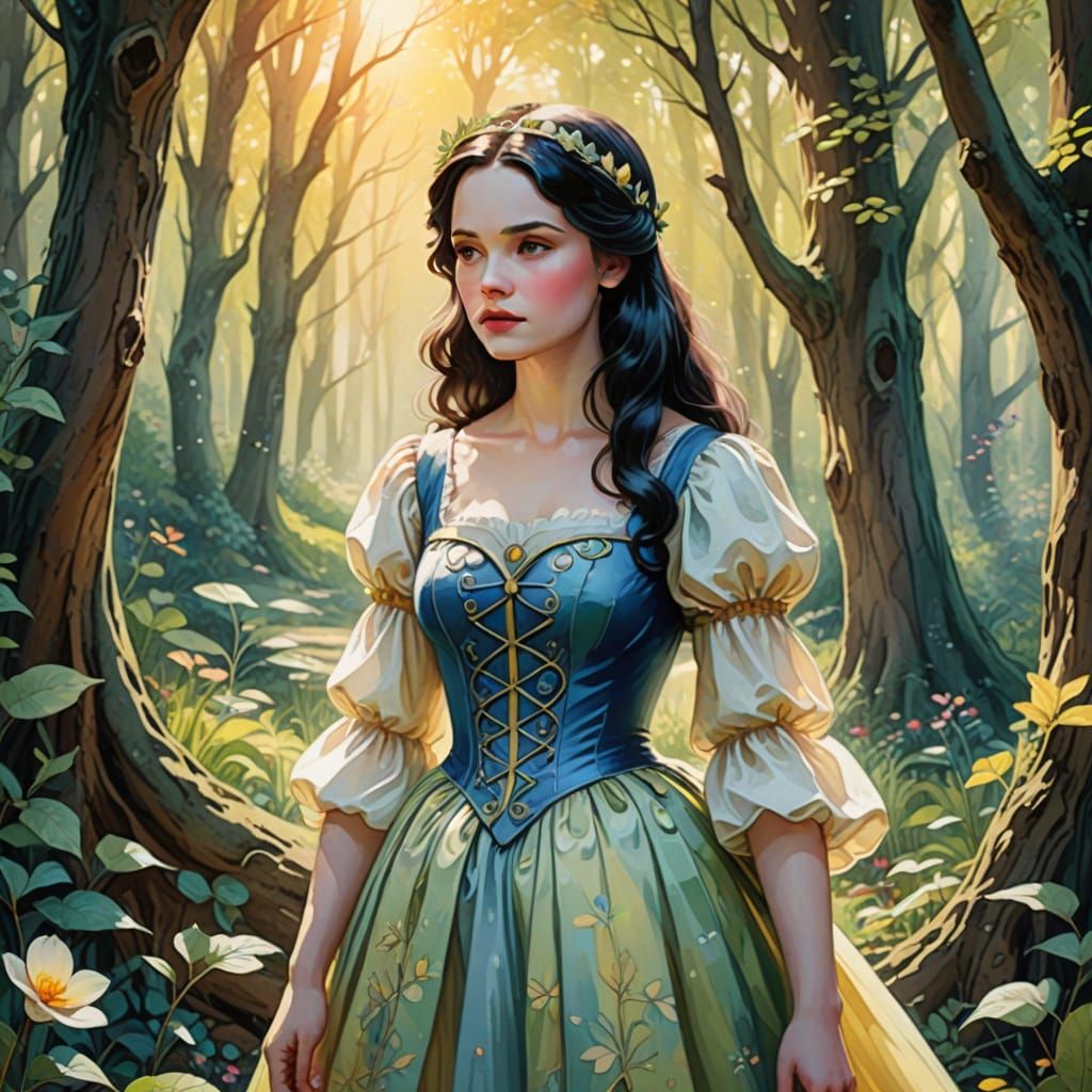 Whimsical Watercolor Fairy Tale Princess in Enchanted Forest