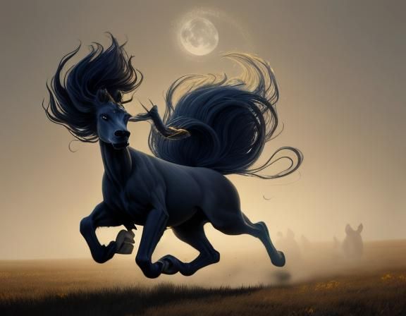 Moonlit Prairie Run: Surreal Folklore Art