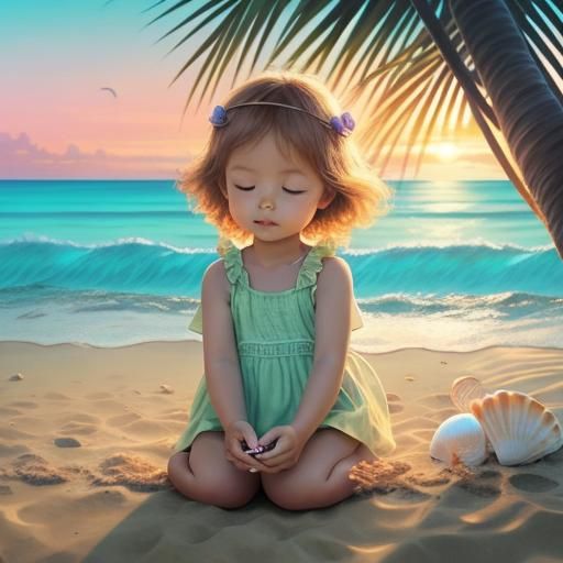 Baby on Fiji Beach: Vibrant Digital Art