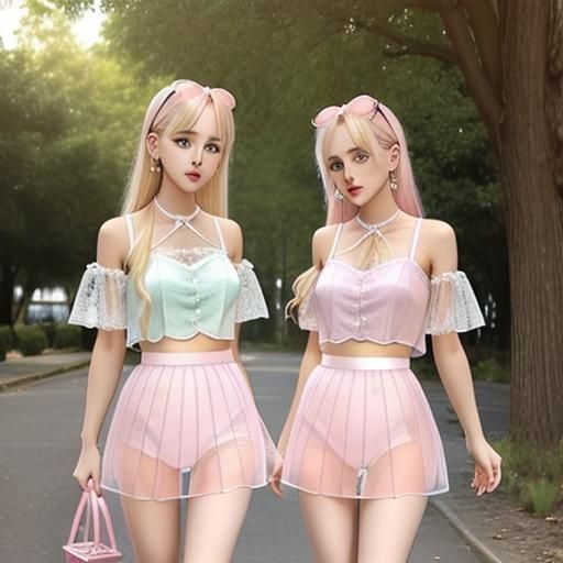 Blonde Twins in Pink Lace and Micro Skirts