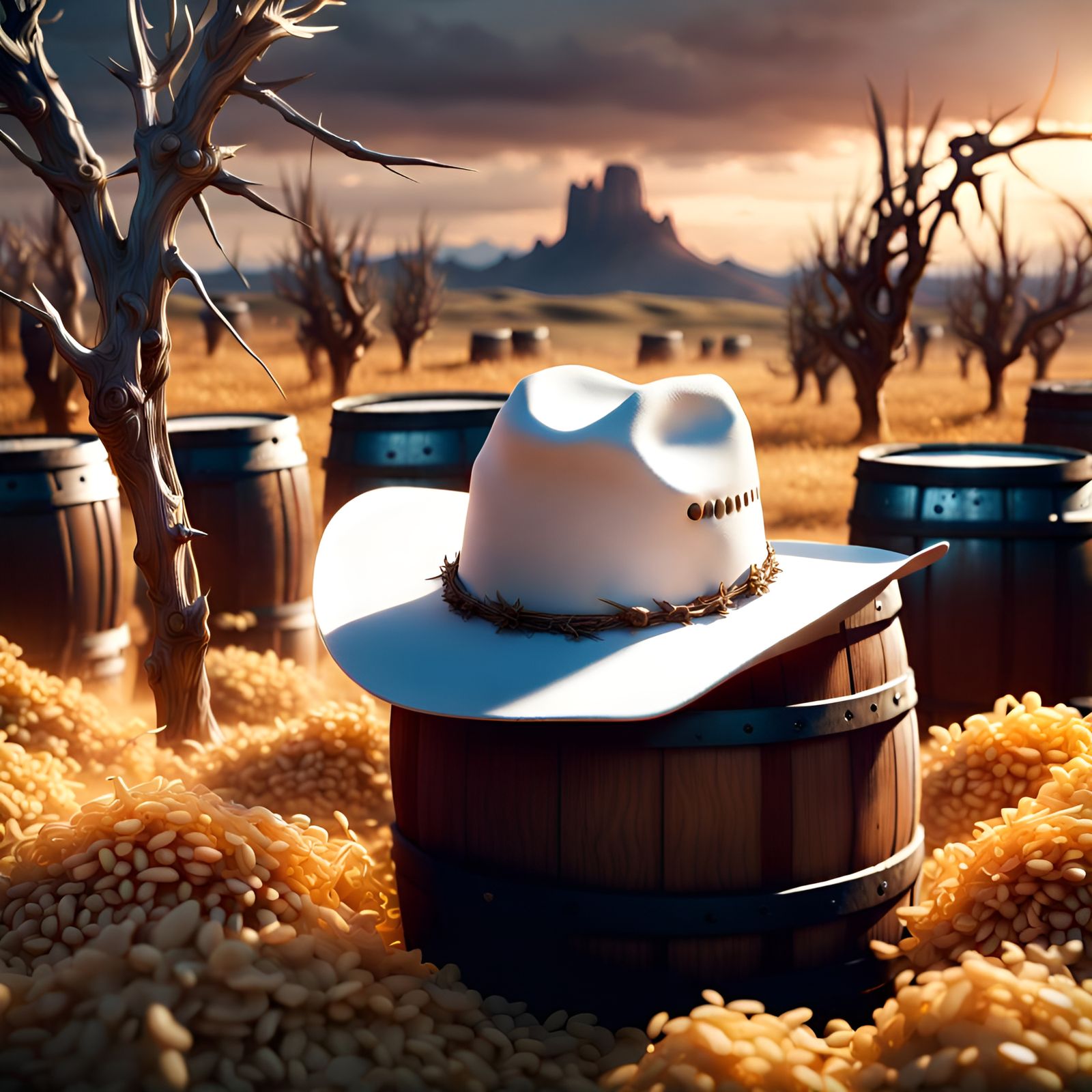 Cereal with Cowboy Hat and Thorns: Matte Painting