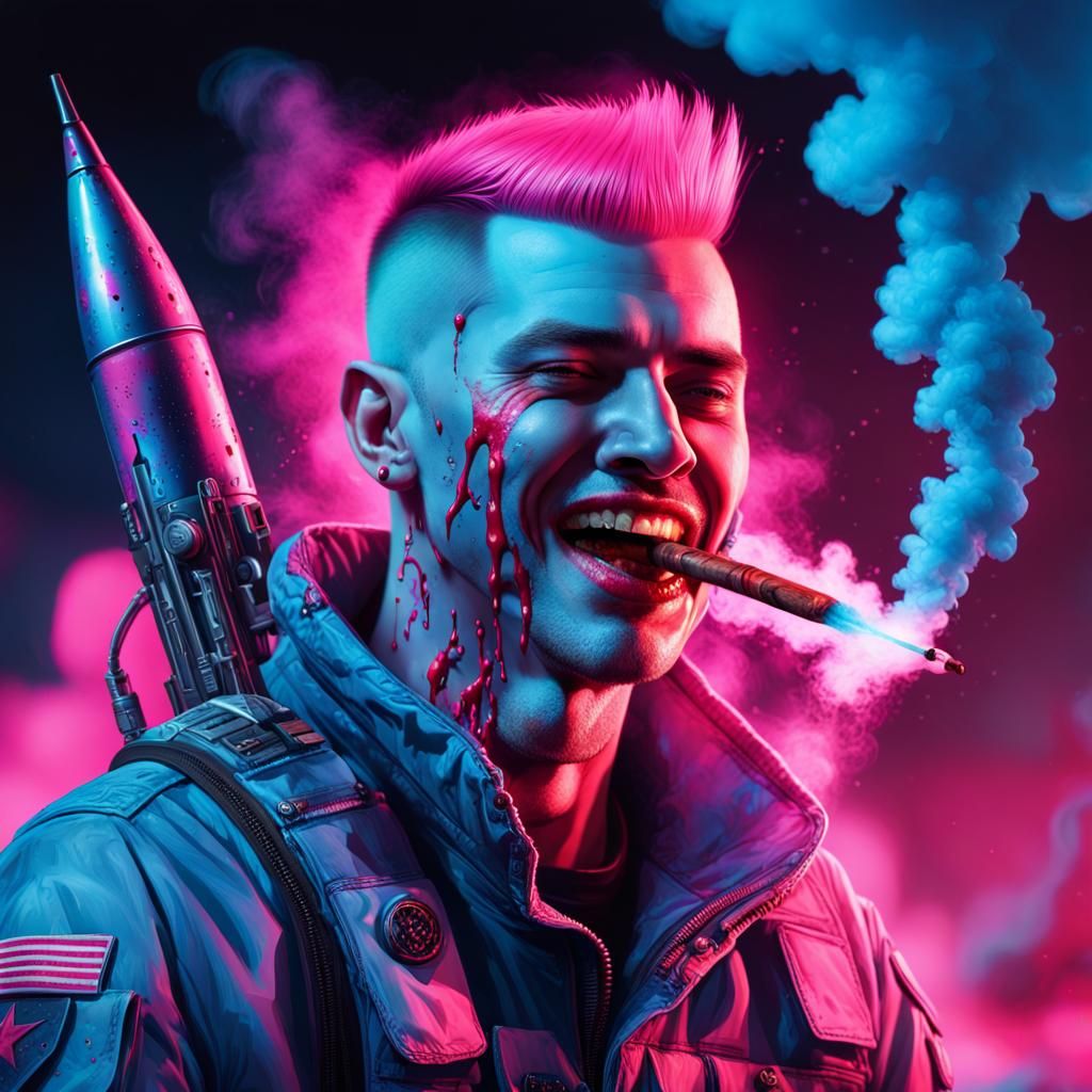 Menacing Gamer in Neon Cyberpunk Style