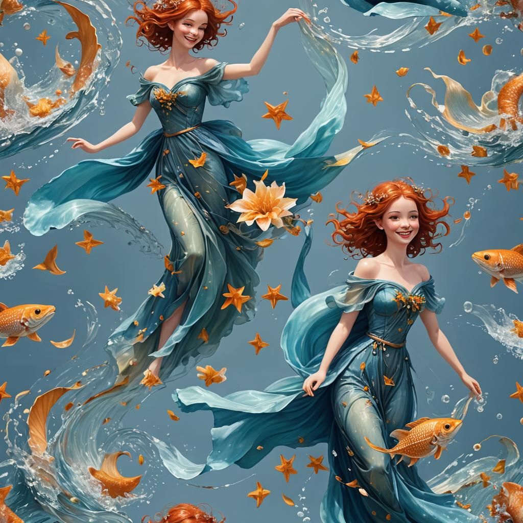 Hyperrealistic Redhead Pixie in Ocean