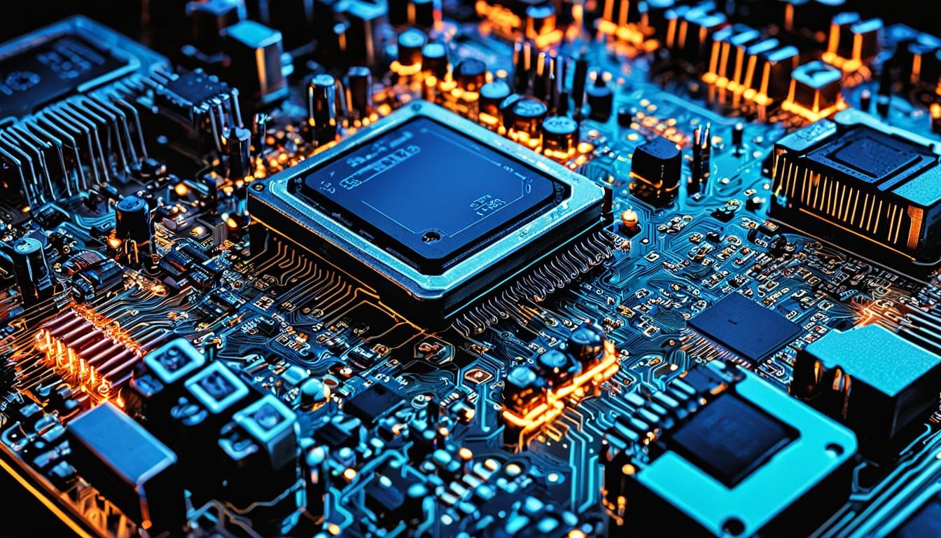 Computer Motherboard Macro in Comic Book Art Style