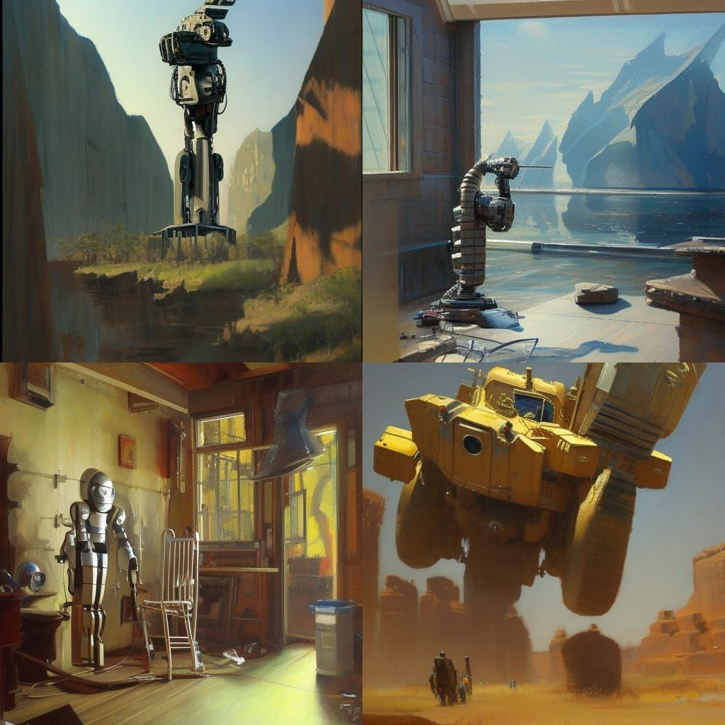 Robot Artist in Beautiful Room: Oil Painting