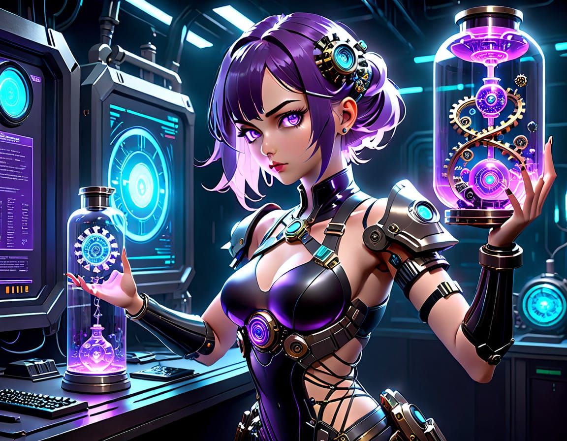 Cyberpunk Steampunk Scientist in Glass and Metal
