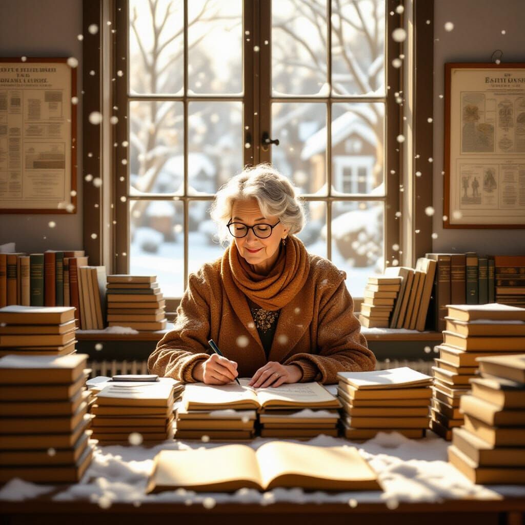 Wise Teacher in Cozy Classroom, Matte Painting Style