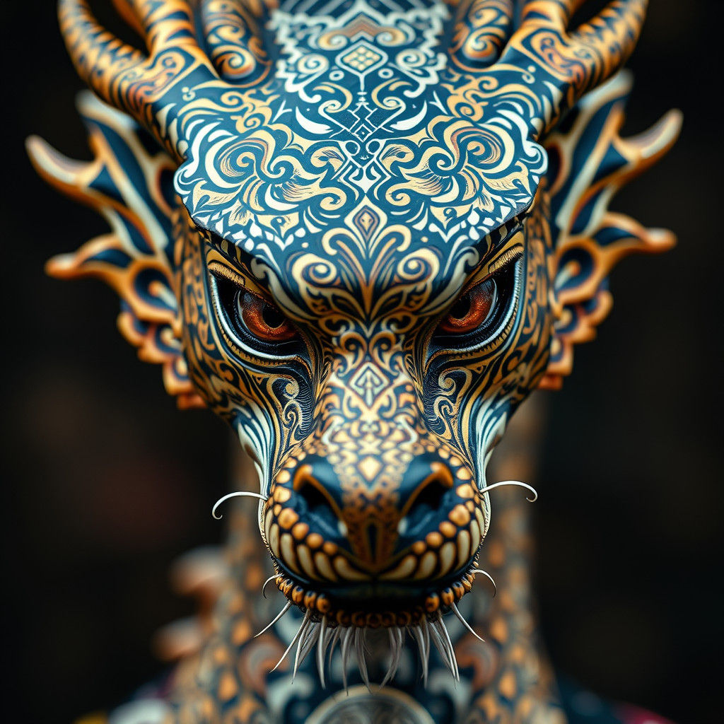 Henna Dragon with Animal Prints in Art Deco Style