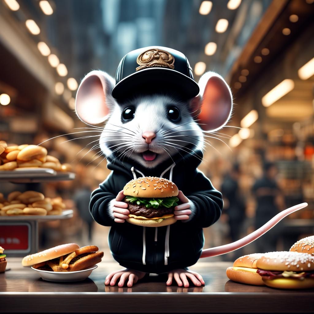 A mouse stollen burger in shopping center