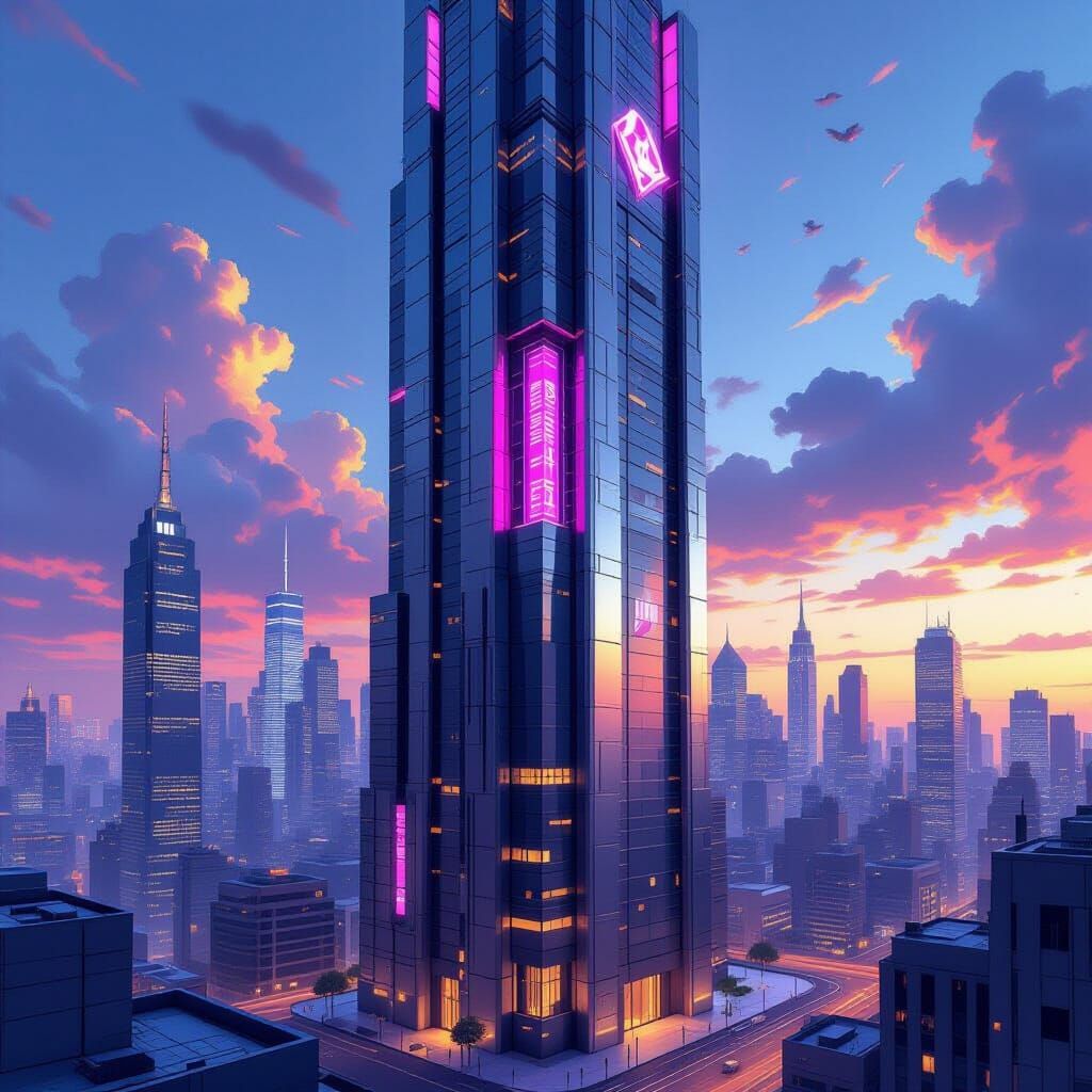 Futuristic Superhero Headquarters in Comic Book Cityscape