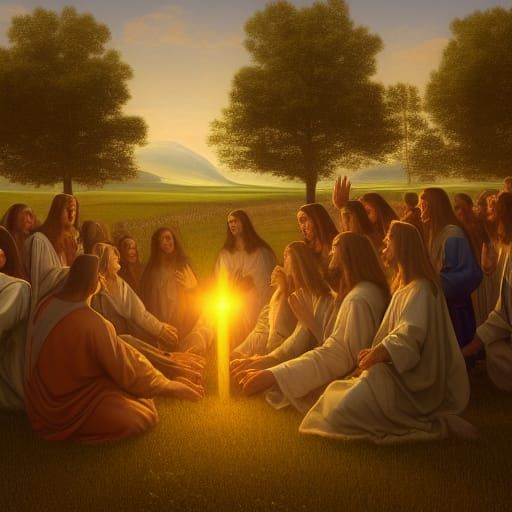 Saints Listening to Jesus in Renaissance Style