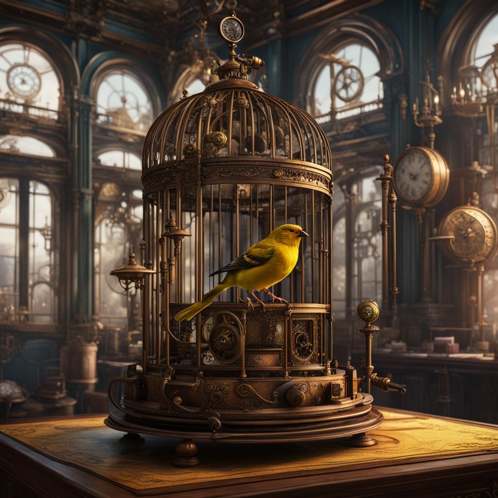 Steampunk Canary in Victorian Birdcage