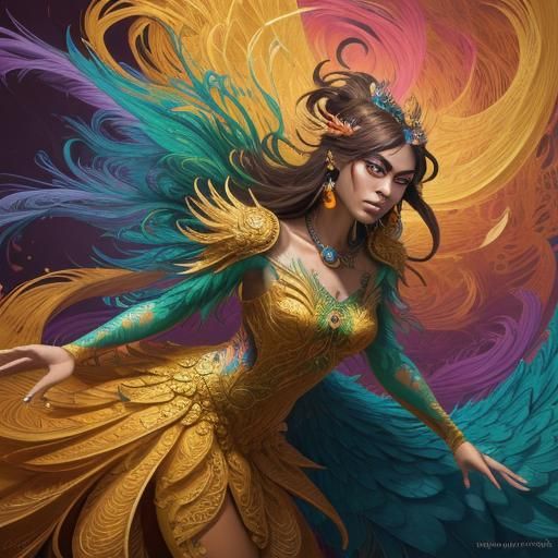 Dragon Peacock Woman in Abstract Expressionism Style