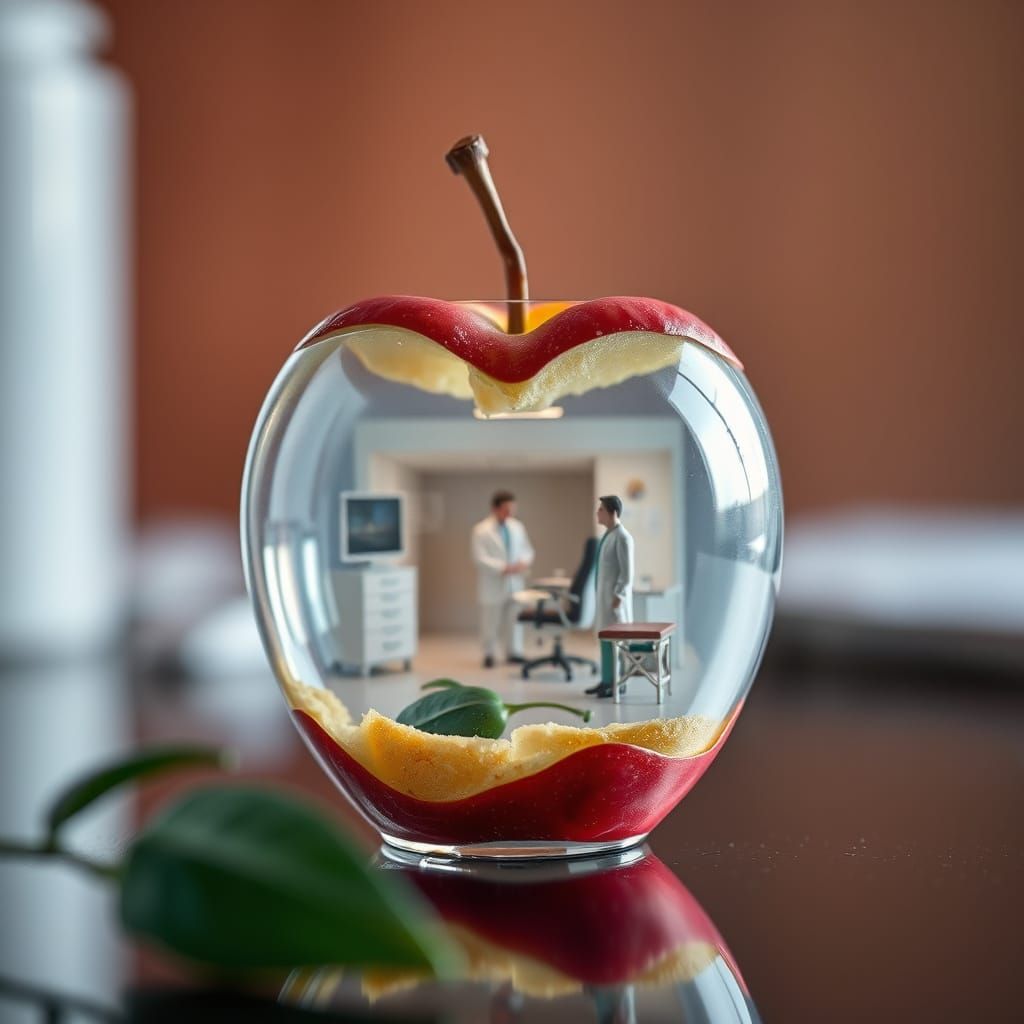 Realistic Surreal Still Life of Apple with Miniature Doctor ...