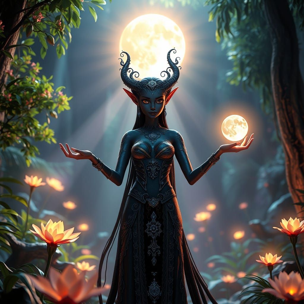 Ethereal Dark Moon Elf in New Moon Ceremony