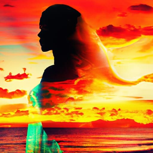 Goddess Silhouette Double Exposure with Sunset Coast