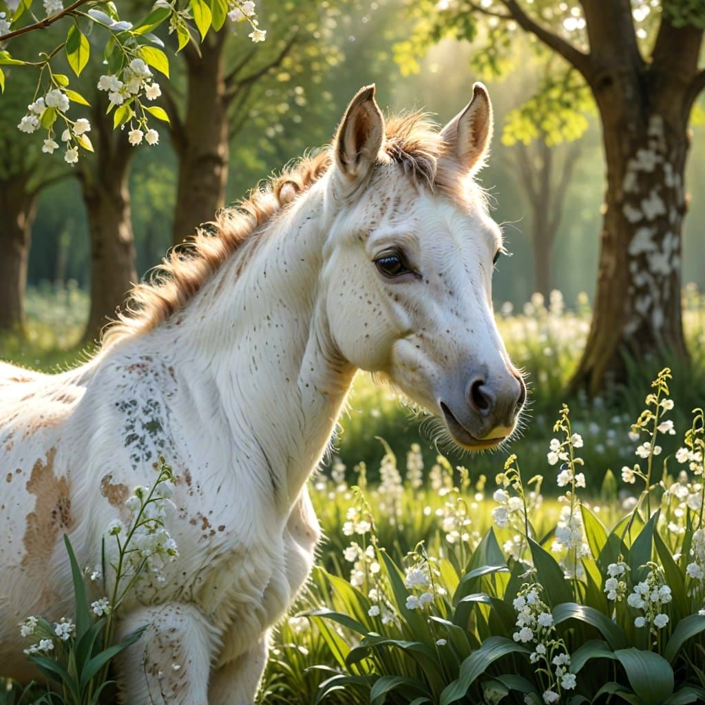 Foal Grazing in Dreamy Impressionist Landscape