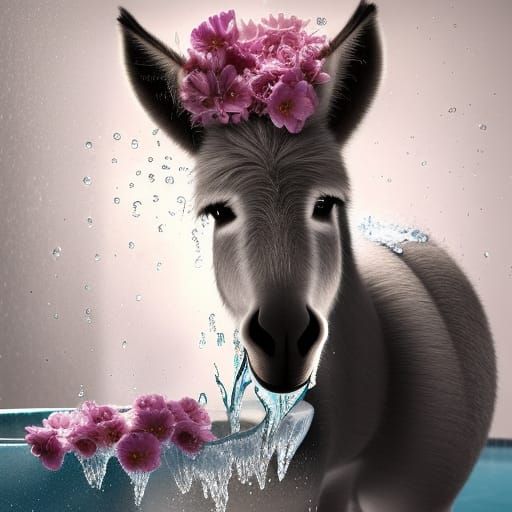 Donkey's Delightful Bath: A Photorealistic Portrait