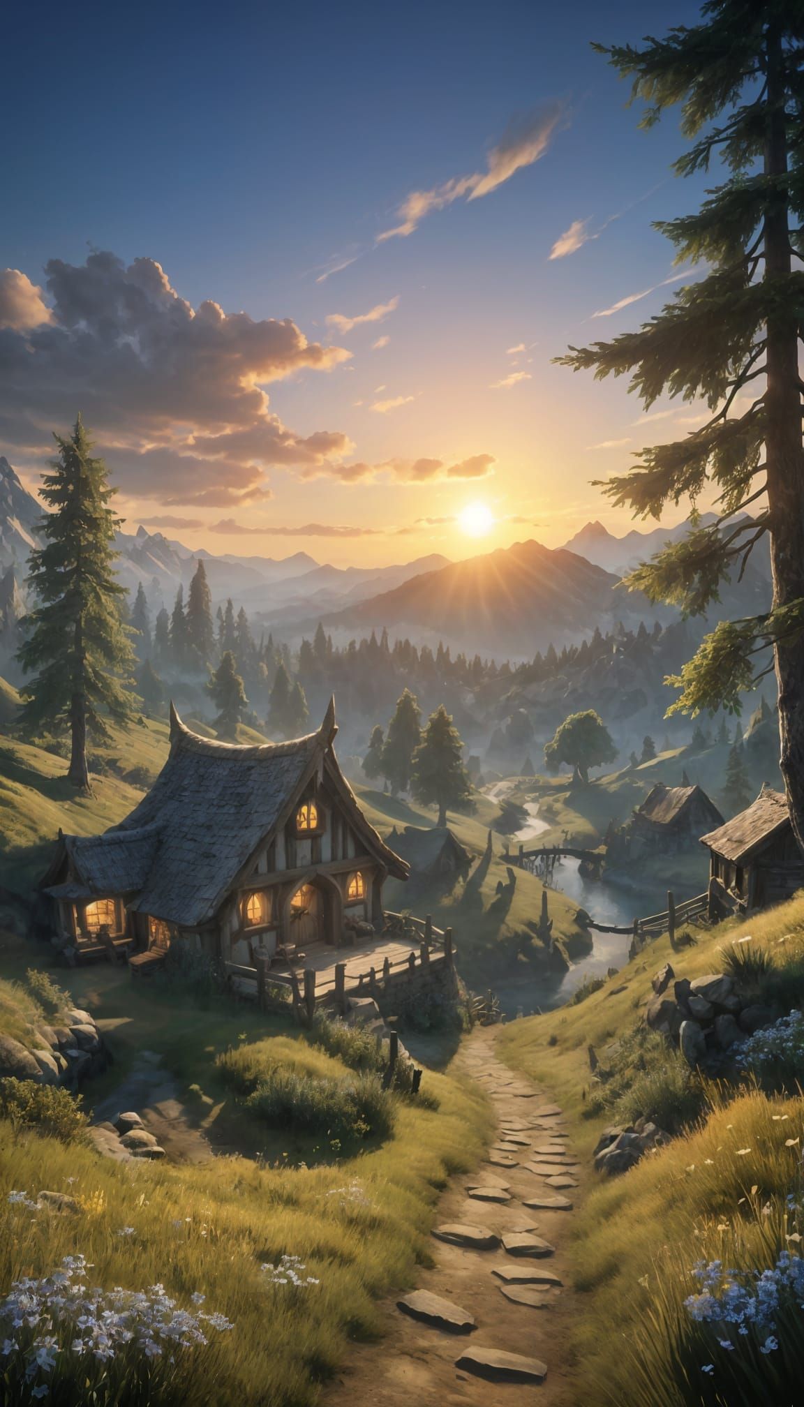 Idyllic Fantasy Landscape Inspired by Skyrim and Witcher 3