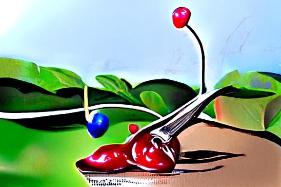 A cherry dancing on a spoon pop art  colourful concept art
