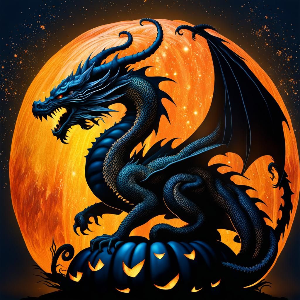 Dragon and Pumpkin Silhouette Double Exposure Art