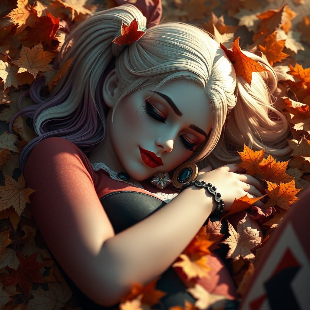 Harley Quinn in Autumn Leaves: 3D Anime
