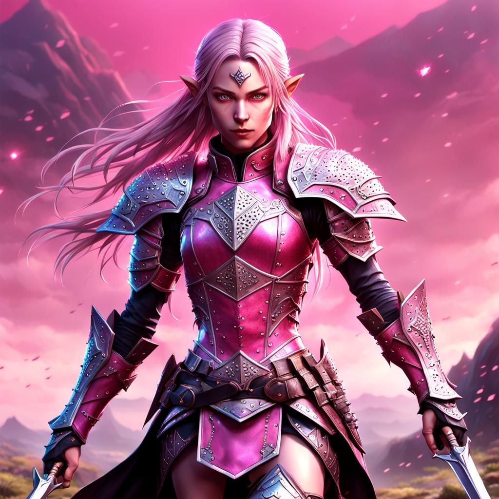 Elvish Rogue Striding Across Battlefield in Anime Style