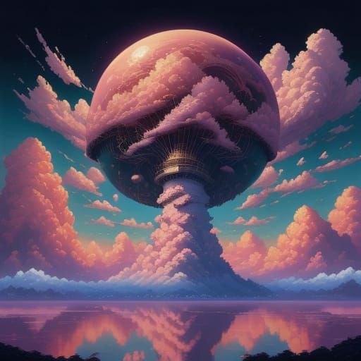 Pink Surrealism World as Vibrant Oil Painting