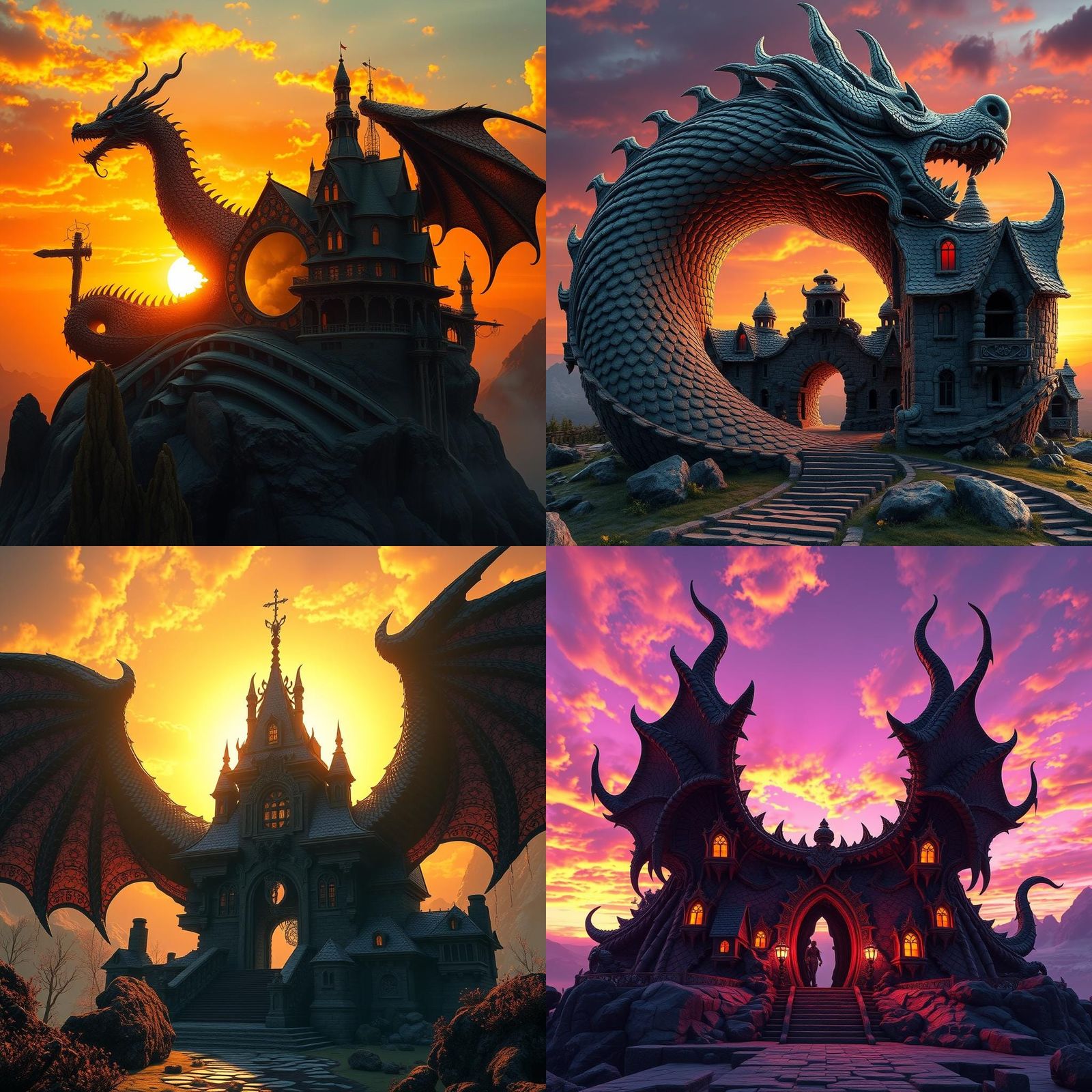 Dragon House Sunset: Dark Fantasy Concept Art