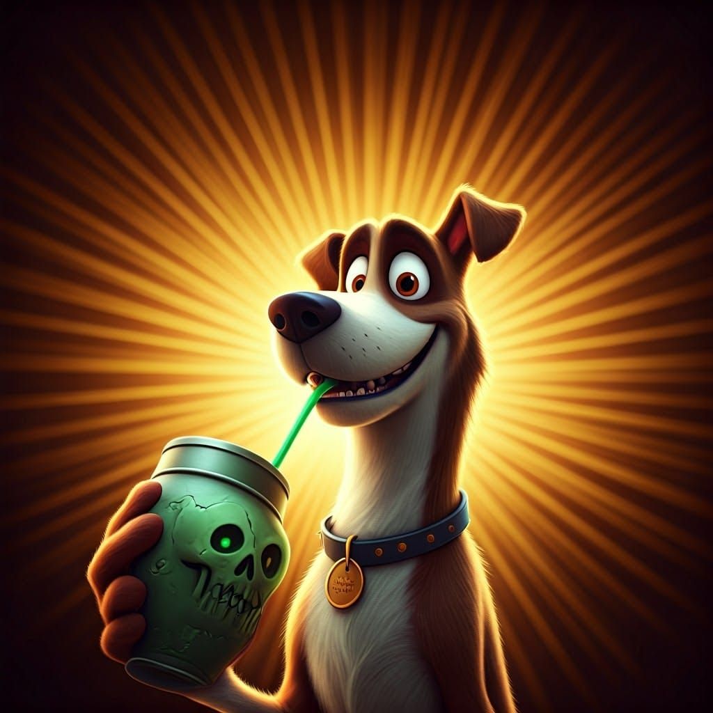 Dog Drinks from a Vibrant, Radial Gradient Background in a C...