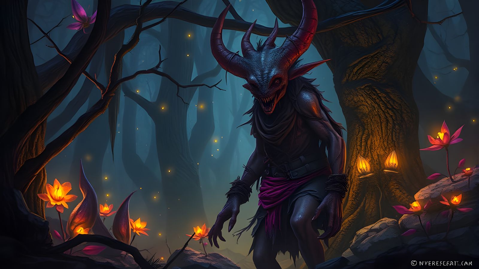 Creepy Creature in Dark Magical Forest, Concept Art