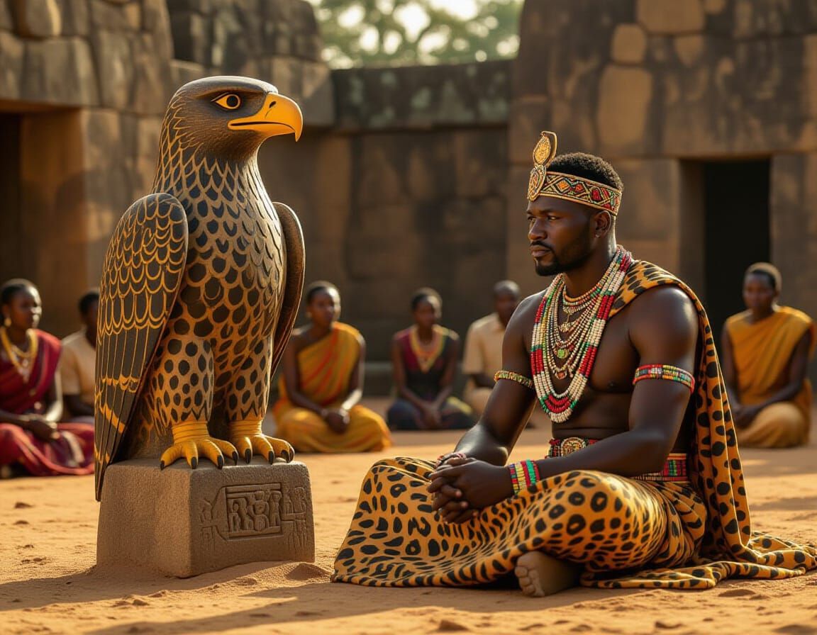 Shona King at Great Zimbabwe Ruins in Golden Light