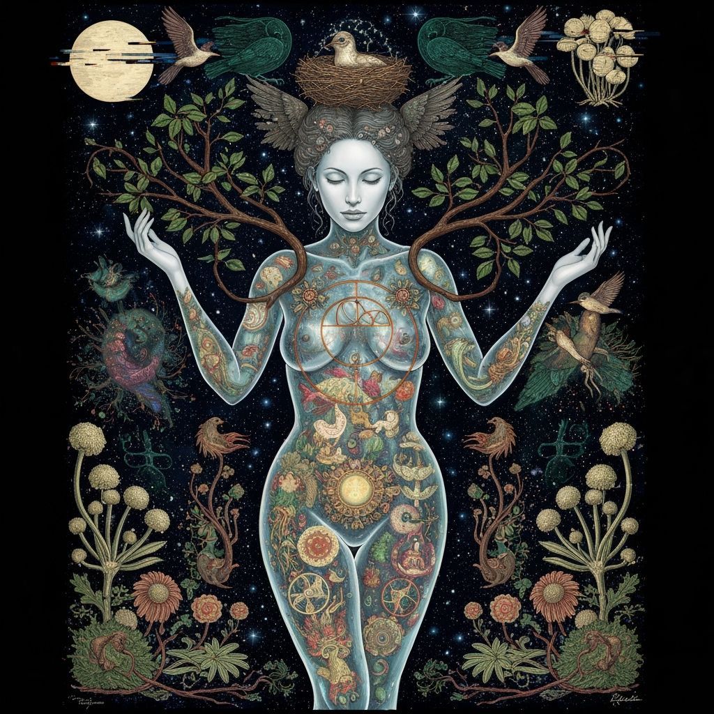 Surreal Dreamscape: Woman Intertwined with Nature