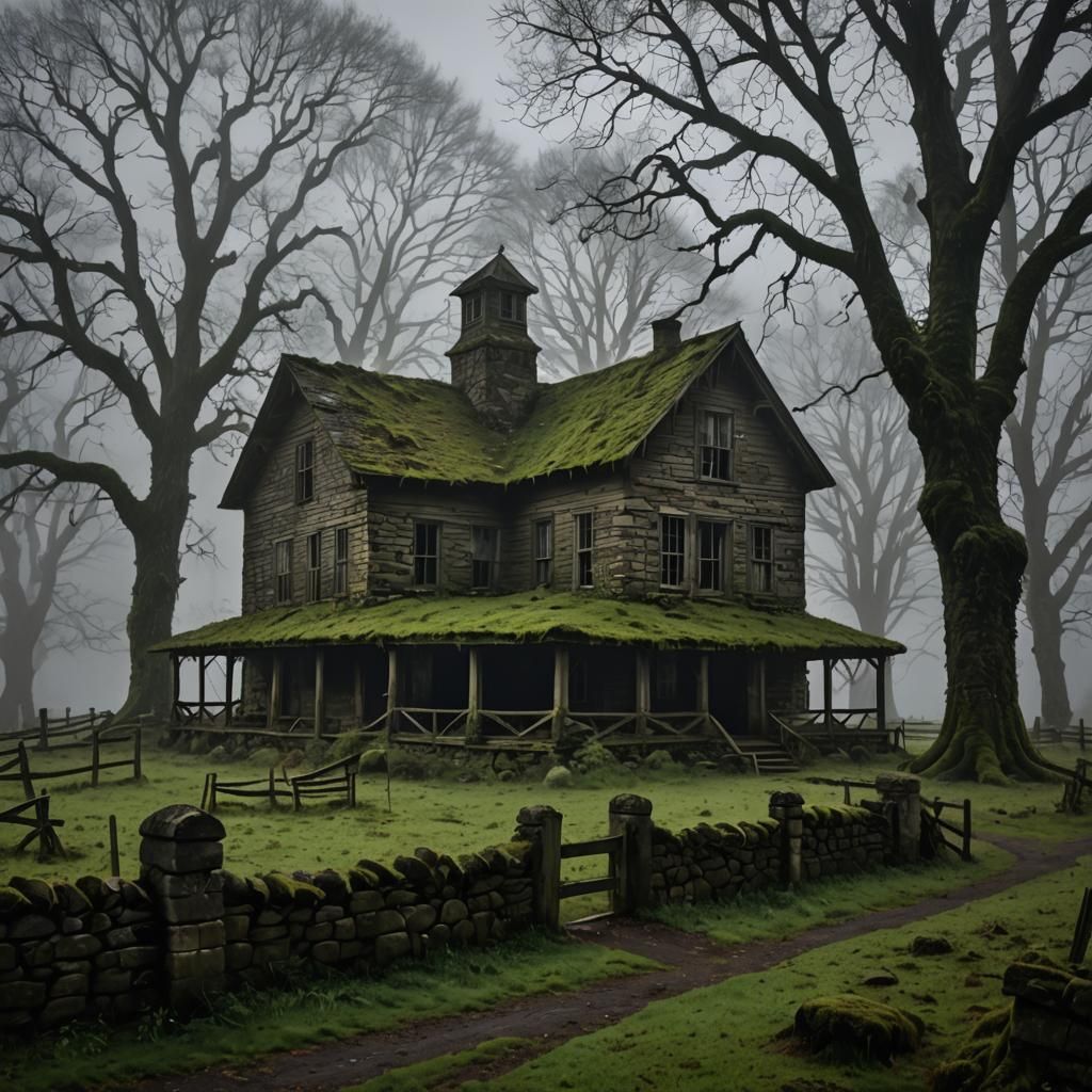 Ominous Whateley Farmhouse on a Dark Night