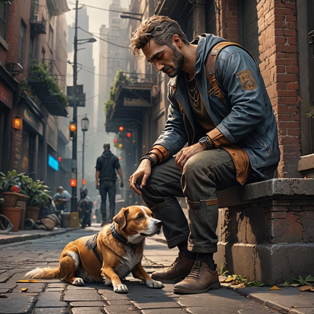Man and Dog: Detailed Fantasy Concept Art