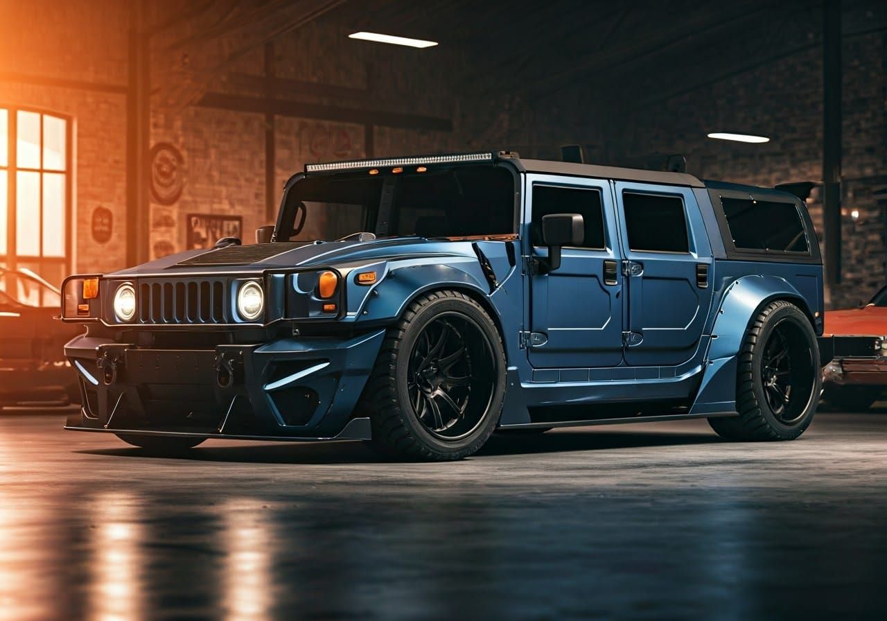 Futuristic Hummer H1 Widebody in Retro Garage