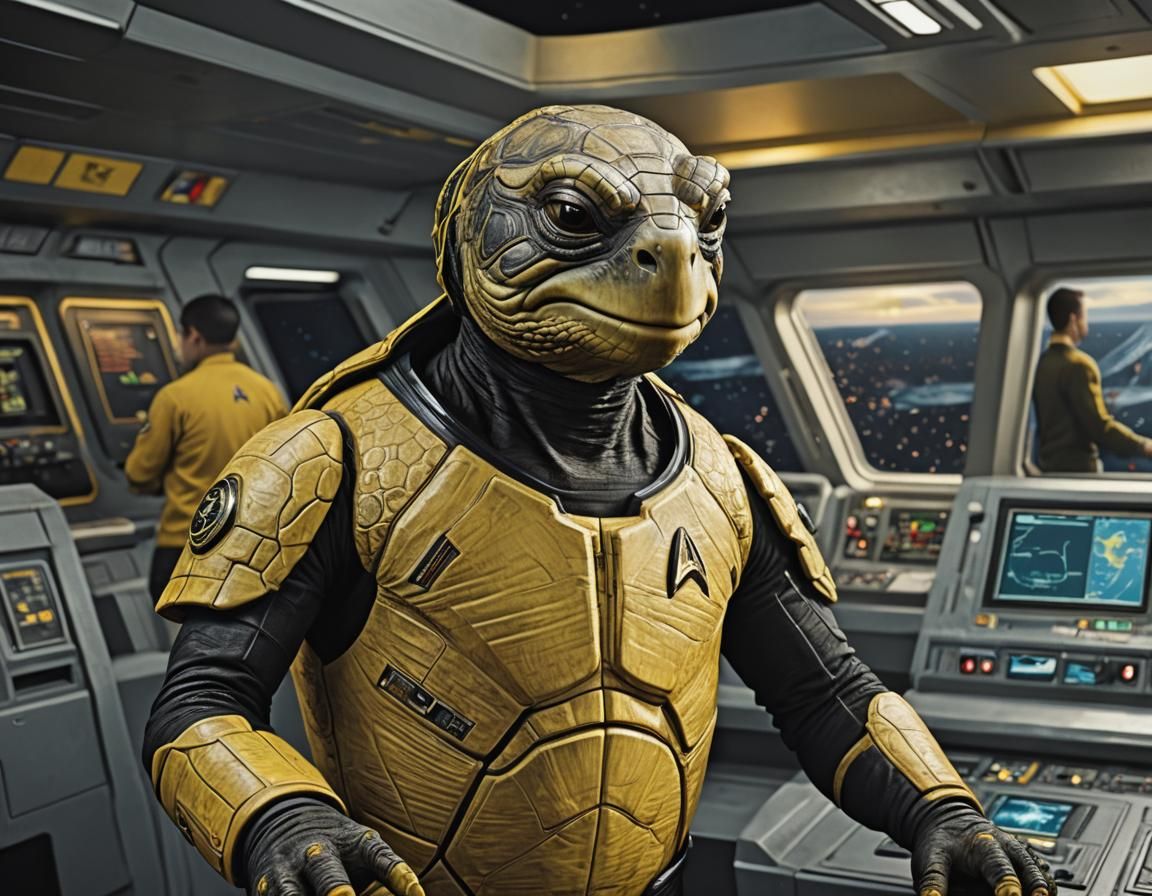 Anthropomorphic Turtle Starfleet Officer on Enterprise D