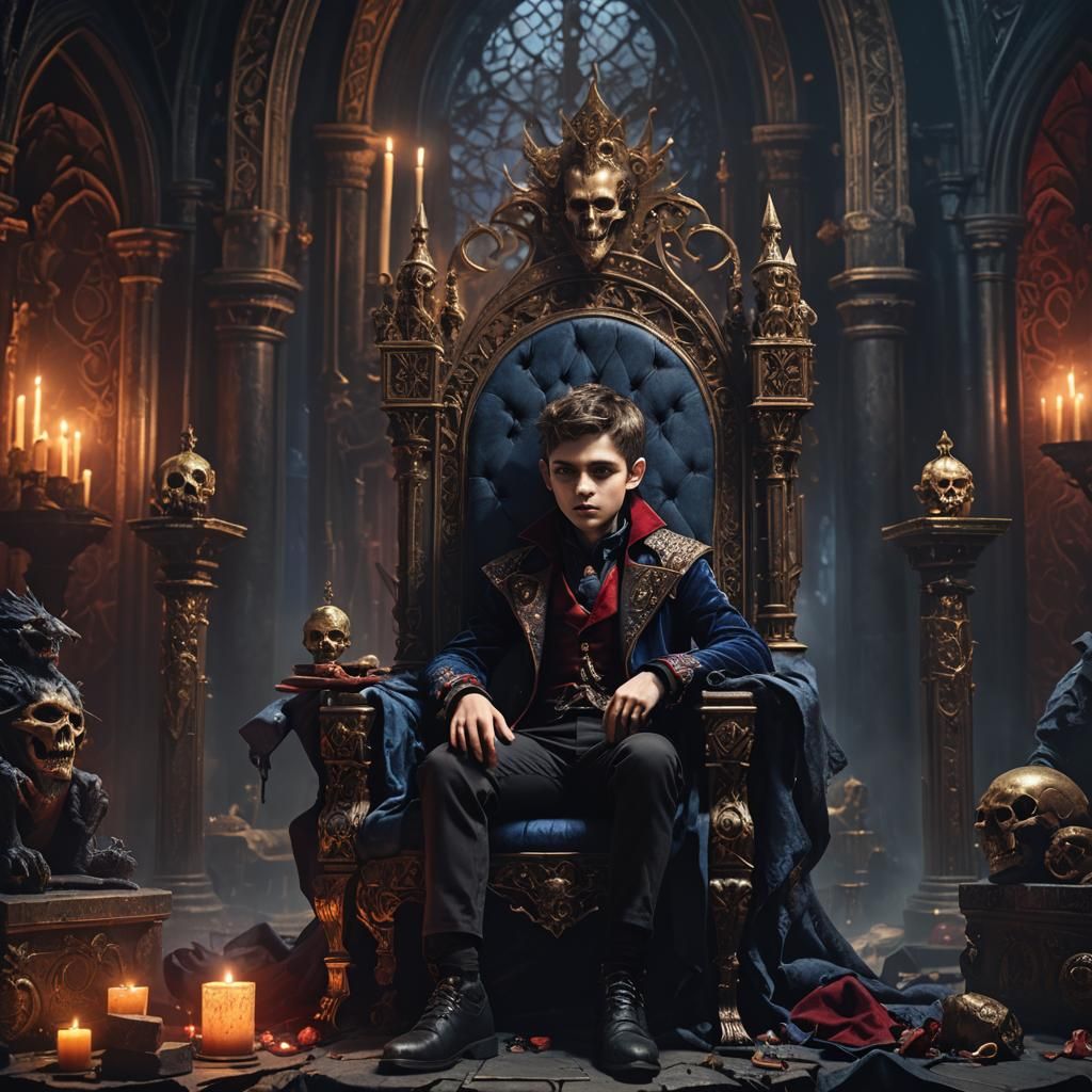 Dark Fantasy Vampire Boy on Gothic Throne