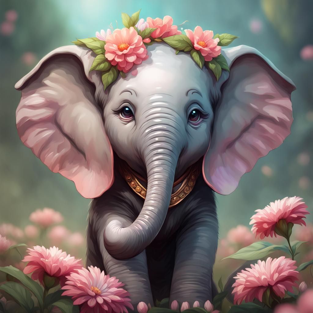 Adorable Baby Elephant Portrait in Digital Art