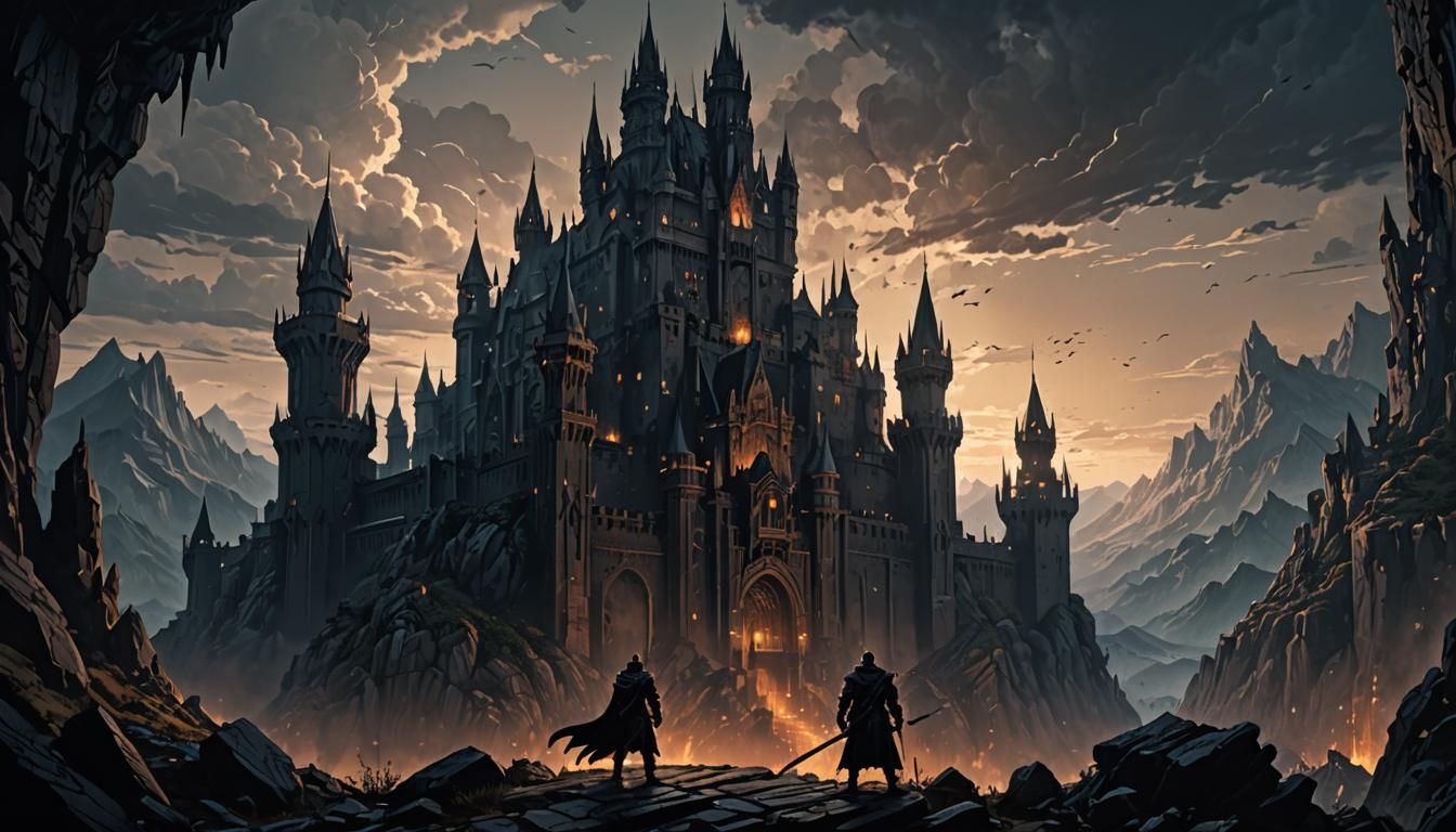Dark Fantasy Castle Concept Art in Nouveau Style