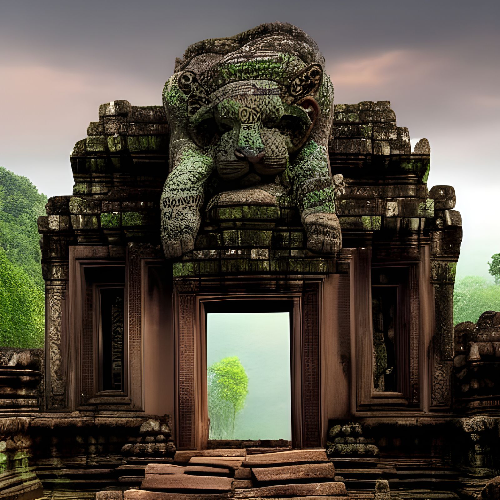 Leopard in Rainforest Temple Ruins: Digital Matte Painting