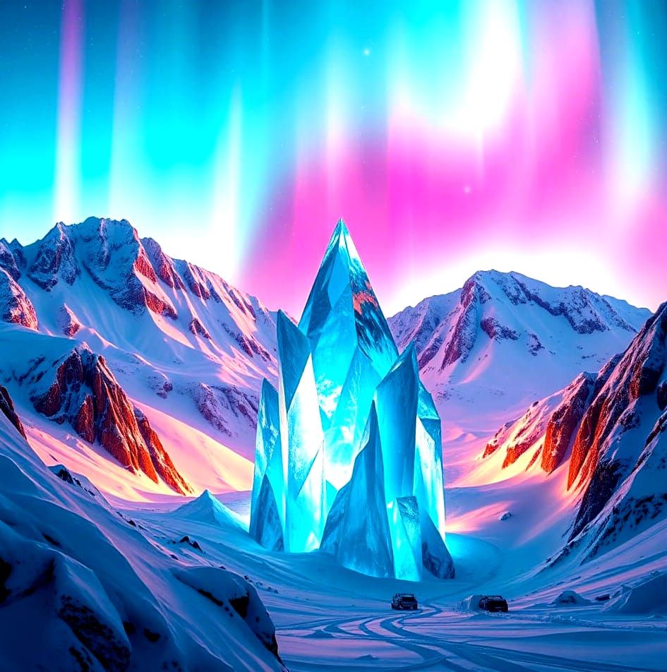 Surreal Northern Ice Palace Radiates Aurora Borealis Colors