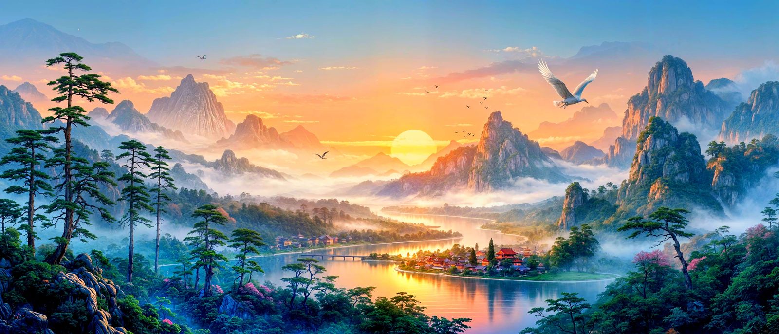 Serene Asian Landscape in Traditional Style