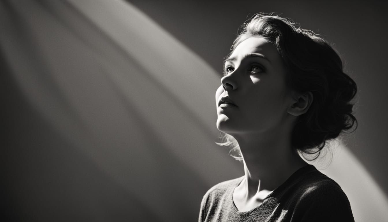Hopeful Gaze in Stark Black and White Photography