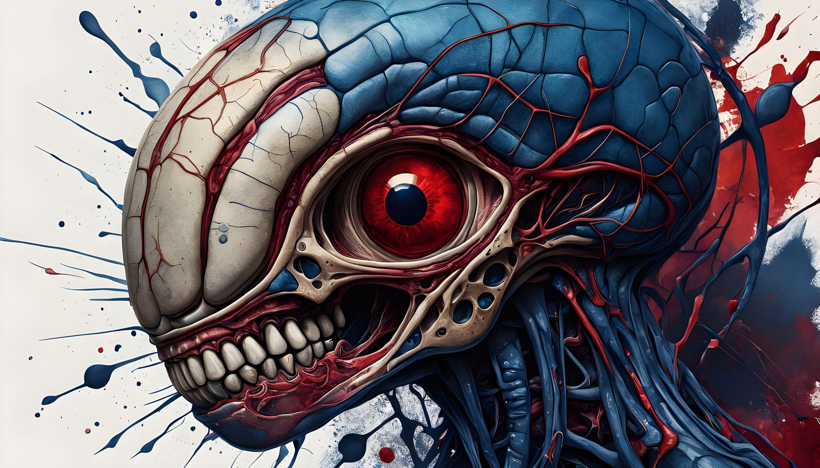 Alien Embryo Schematic Technical Drawing on Textured Canvas