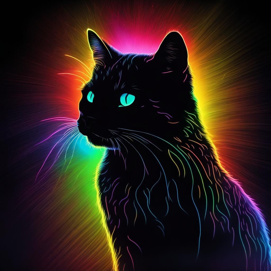 Fluorescent Cat Silhouette with Neon Rainbow Glow